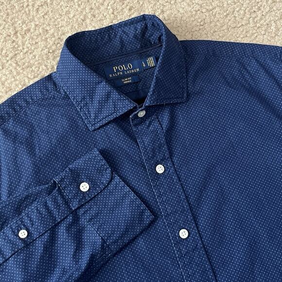 Polo Ralph Lauren Mens Blue Mini Polka Dot Long Sleeve Shirt Size Large - Picture 4 of 7